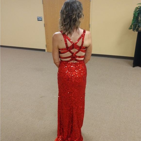 Red Sequin Gown with train - Picture 1 of 5